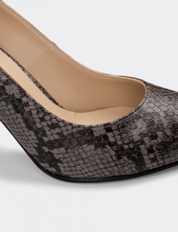 Gri Yılan Desenli Kadın Stiletto - 02029ZGRIM04