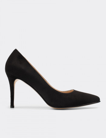 Siyah Süet Kadın Stiletto - 02029ZSYHM02