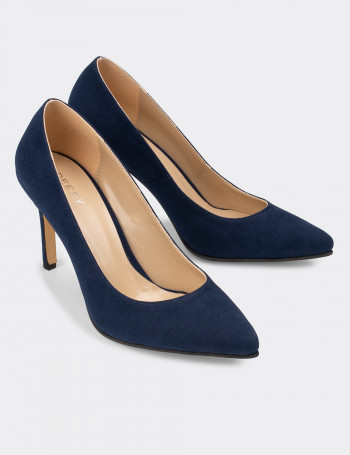 Lacivert Süet Kadın Stiletto - 02029ZLCVM02