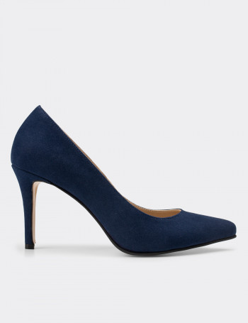 Lacivert Süet Kadın Stiletto - 02029ZLCVM02