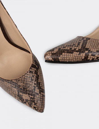 Vizon Rengi Yılan Desenli Kadın Stiletto - 02029ZVZNM01