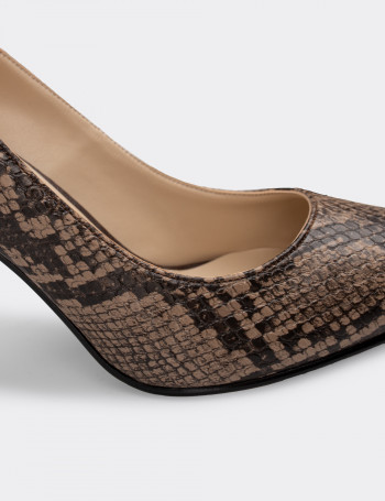 Vizon Rengi Yılan Desenli Kadın Stiletto - 02029ZVZNM01