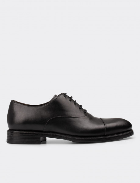 Hakiki Deri Siyah Klasik Erkek Oxford Ayakkabı