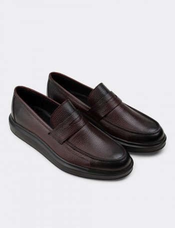 Hakiki Deri Bordo Comfort Günlük Erkek Ayakkabı - 01564MBRDP09