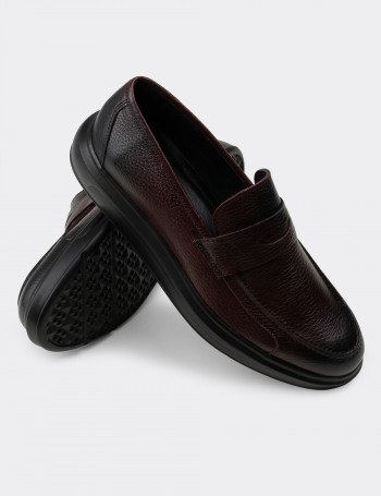 Hakiki Deri Bordo Comfort Günlük Erkek Ayakkabı - 01564MBRDP09