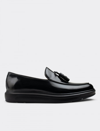 Hakiki Deri Siyah Comfort Püsküllü Erkek Loafer - 01840MSYHP02