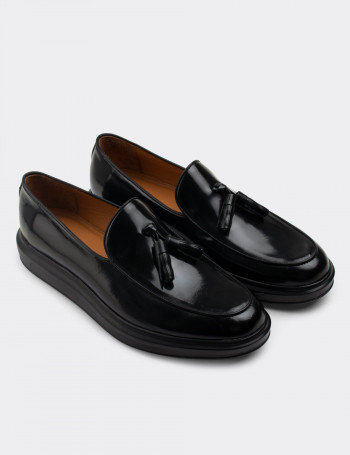 Hakiki Deri Siyah Comfort Püsküllü Erkek Loafer - 01840MSYHP02