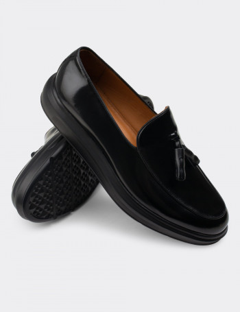 Hakiki Deri Siyah Comfort Püsküllü Erkek Loafer - 01840MSYHP02