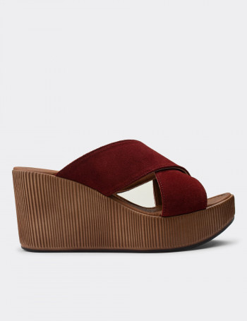 Hakiki Süet Bordo Kadın Terlik - E6174ZBRDC01