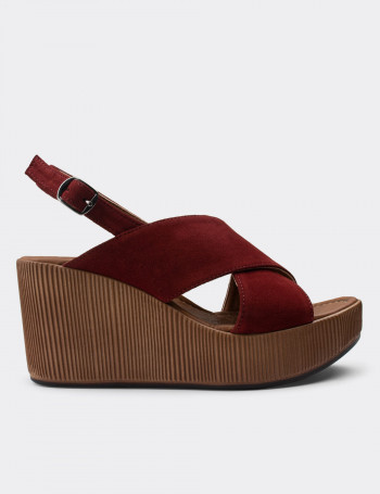 Hakiki Süet Bordo Kadın Sandalet - E6174ZBRDC02