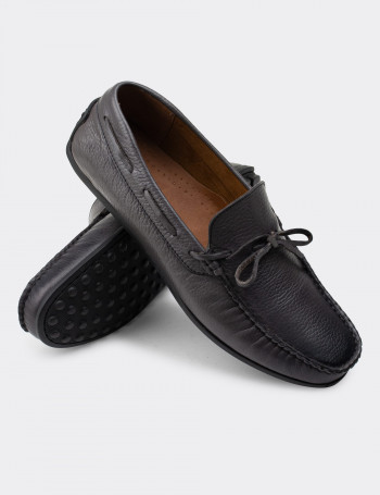 Hakiki Deri Gri Erkek Loafer Ayakkabı - 01647MGRIC03
