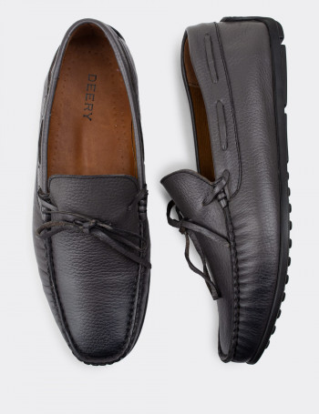 Hakiki Deri Gri Erkek Loafer Ayakkabı - 01647MGRIC03