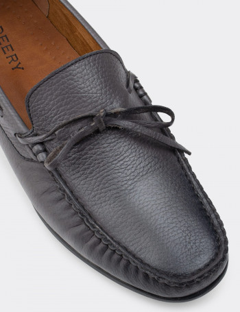 Hakiki Deri Gri Erkek Loafer Ayakkabı - 01647MGRIC03