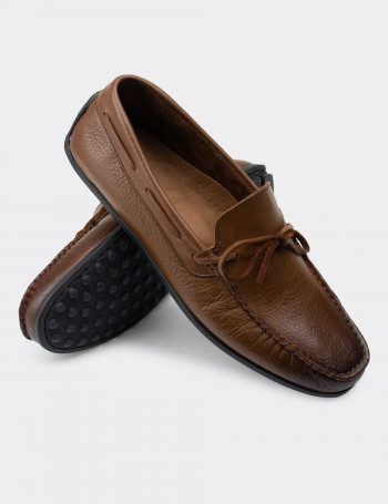 Hakiki Deri Taba Rengi Erkek Loafer - 01647MTBAC04