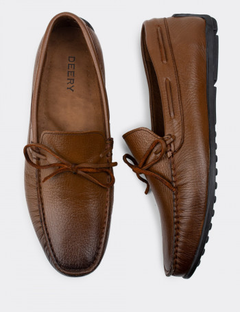 Hakiki Deri Taba Rengi Erkek Loafer - 01647MTBAC04