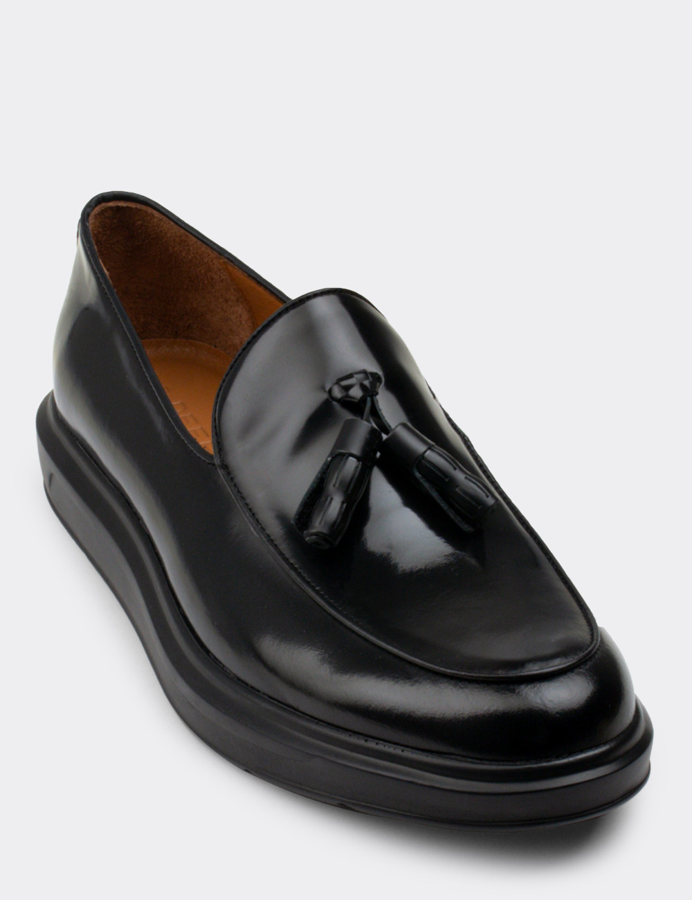 Hakiki Deri Siyah Comfort Püsküllü Erkek Loafer - 01840MSYHP02