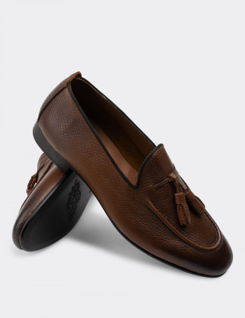 Hakiki Deri Taba Rengi Erkek Loafer - 01701MTBAC04