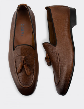 Hakiki Deri Taba Rengi Erkek Loafer - 01701MTBAC04