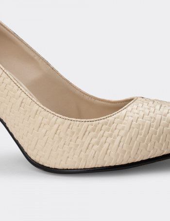 Bej Rengi Hasır Desen Kadın Stiletto - 02029ZBEJM05