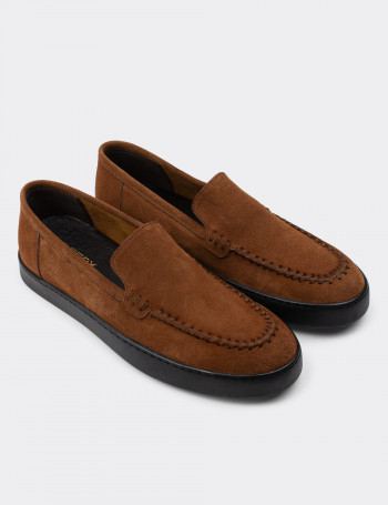 Hakiki Süet Tarçın Rengi Loafer Erkek Ayakkabı - 01866MTRNC01