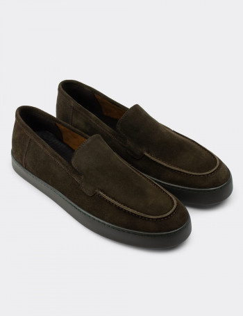 Hakiki Süet Haki Loafer Erkek Ayakkabı - 01865MHAKC01
