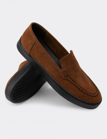 Hakiki Süet Tarçın Rengi Loafer Erkek Ayakkabı - 01866MTRNC01