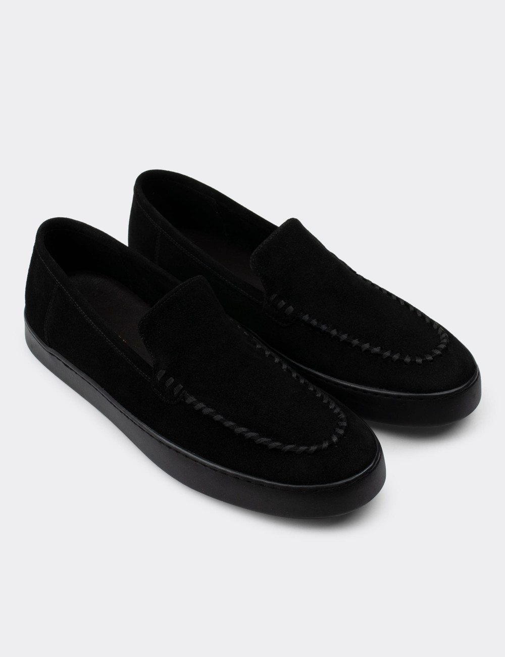 Hakiki Süet Siyah Loafer Erkek Ayakkabı - 01866MSYHC01