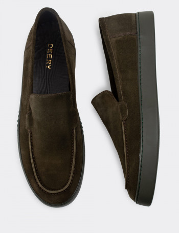 Hakiki Süet Haki Loafer Erkek Ayakkabı - 01865MHAKC01