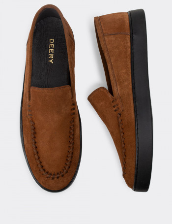 Hakiki Süet Tarçın Rengi Loafer Erkek Ayakkabı - 01866MTRNC01