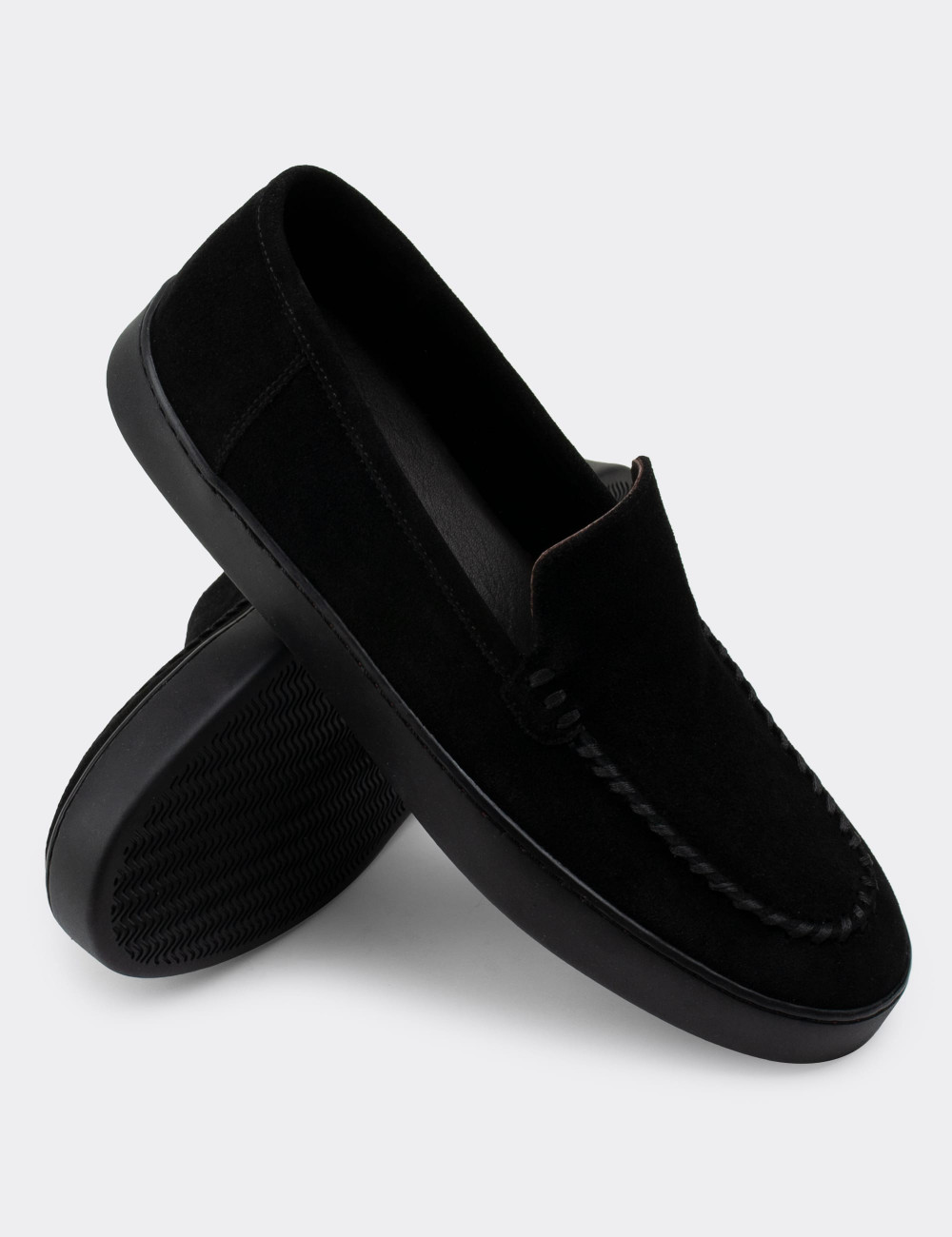 Hakiki Süet Siyah Loafer Erkek Ayakkabı - 01866MSYHC01