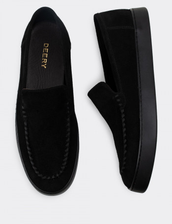 Hakiki Süet Siyah Loafer Erkek Ayakkabı - 01866MSYHC01