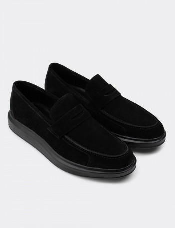 Hakiki Süet Siyah Comfort Erkek Loafer - 01564MSYHP06