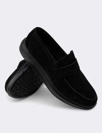 Hakiki Süet Siyah Comfort Erkek Loafer - 01564MSYHP06