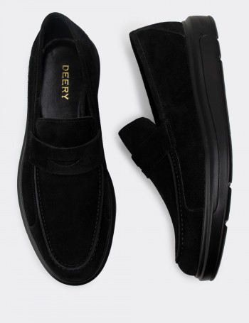 Hakiki Süet Siyah Comfort Erkek Loafer - 01564MSYHP06