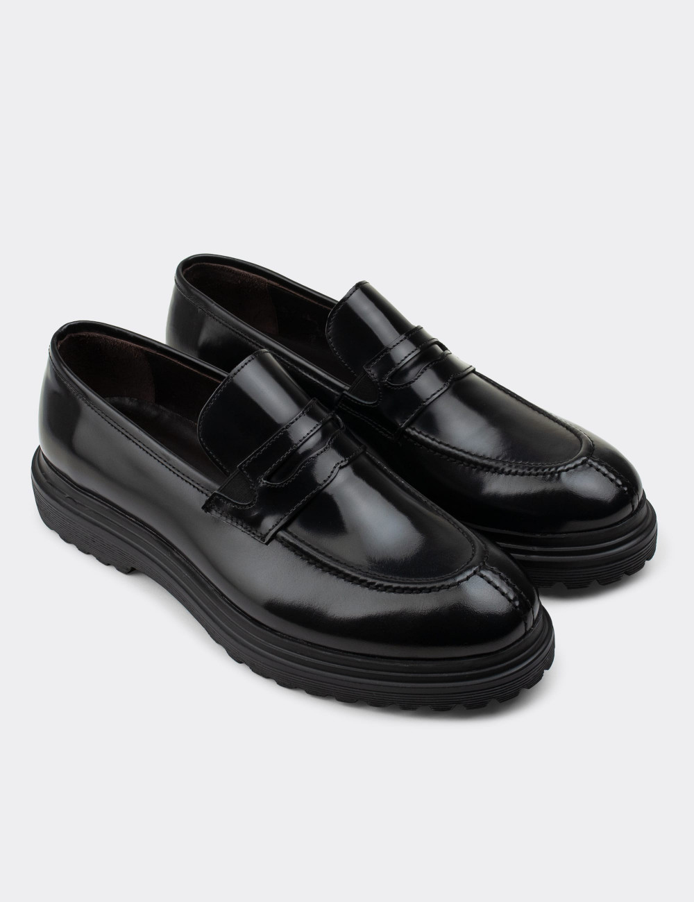 Hakiki Deri Siyah Loafer Erkek Ayakkabı - 01878MSYHE01