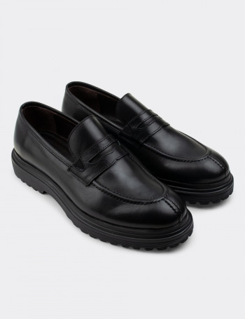 Hakiki Deri Siyah Loafer Erkek Ayakkabı - 01878MSYHE02