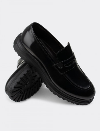 Hakiki Deri Siyah Loafer Erkek Ayakkabı - 01878MSYHE01