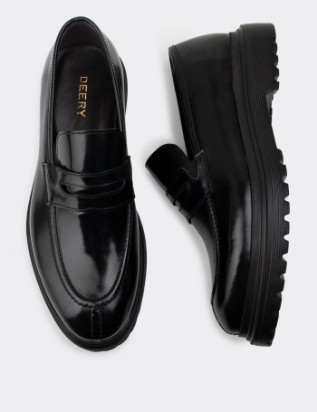 Hakiki Deri Siyah Loafer Erkek Ayakkabı - 01878MSYHE01