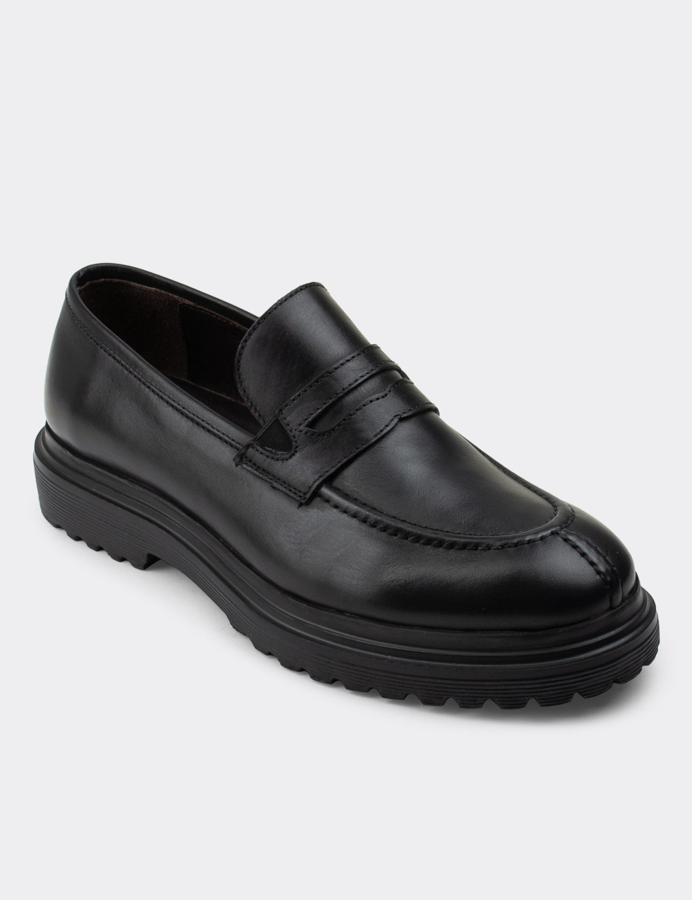 Hakiki Deri Siyah Loafer Erkek Ayakkabı - 01878MSYHE02