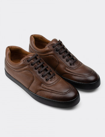 Hakiki Deri Taba Rengi Sneaker Erkek Ayakkabı - 01876MTBAC01
