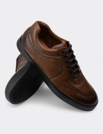 Hakiki Deri Taba Rengi Sneaker Erkek Ayakkabı - 01876MTBAC01