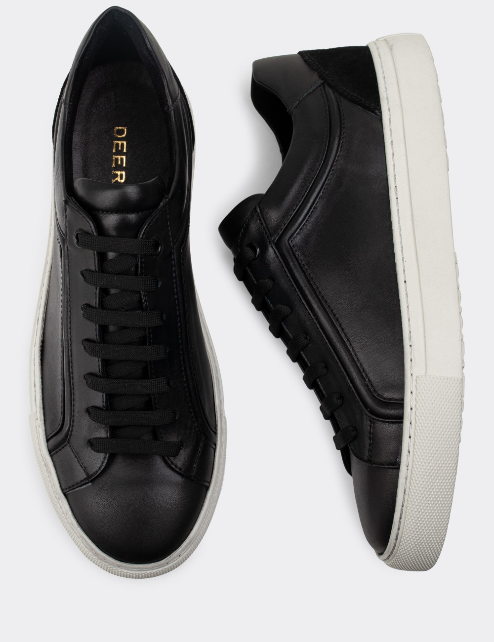 Hakiki Deri Siyah Sneaker Erkek Ayakkabı - 01873MSYHP01