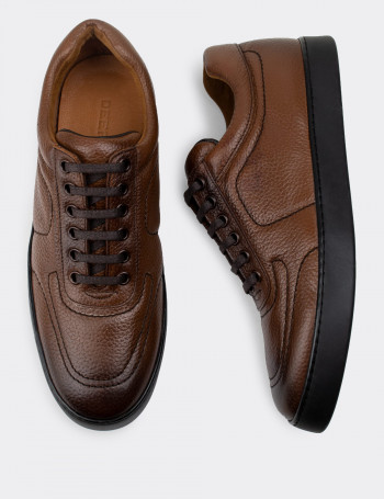 Hakiki Deri Taba Rengi Sneaker Erkek Ayakkabı - 01876MTBAC01