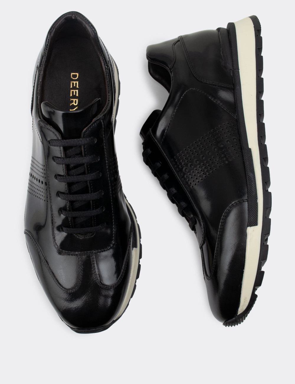 Hakiki Deri Siyah Sneaker Erkek Ayakkabı - 01738MSYHT03