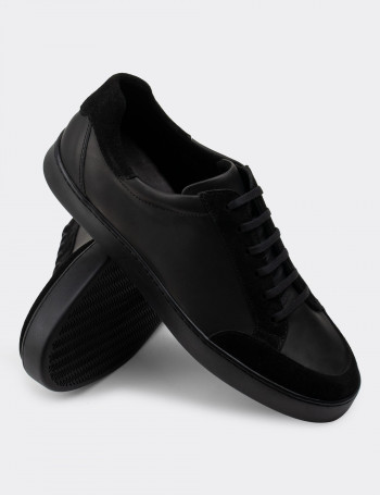Hakiki Deri Siyah Sneaker Erkek Ayakkabı - 01862MSYHC01