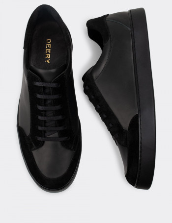 Hakiki Deri Siyah Sneaker Erkek Ayakkabı - 01862MSYHC01