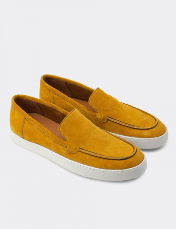 Hakiki Süet Sarı Loafer Erkek Ayakkabı - 01865MSRIC01