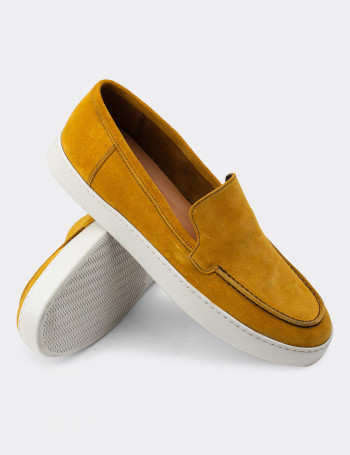 Hakiki Süet Sarı Loafer Erkek Ayakkabı - 01865MSRIC01