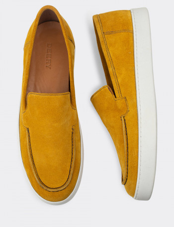 Hakiki Süet Sarı Loafer Erkek Ayakkabı - 01865MSRIC01