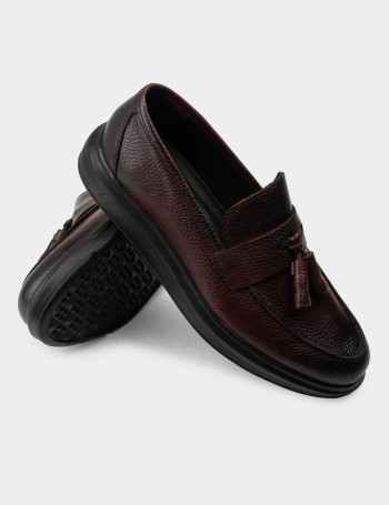 Hakiki Deri Bordo Comfort Erkek Loafer - 01587MBRDP03